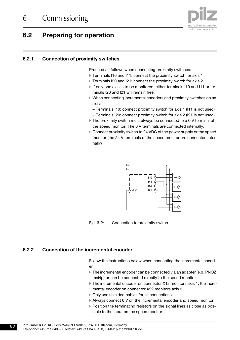 Preparing for operation, 1 connection of proximity switches, 2 connection of the incremental encoder | 6commissioning, 2 preparing for operation | Pilz PNOZ ms1p standstill / speed monitor User Manual | Page 26 / 43