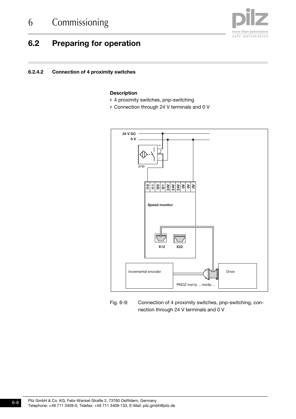 2 connection of 4 proximity switches, 6commissioning, 2 preparing for operation | Pilz PNOZ ms1p standstill / speed monitor User Manual | Page 32 / 43