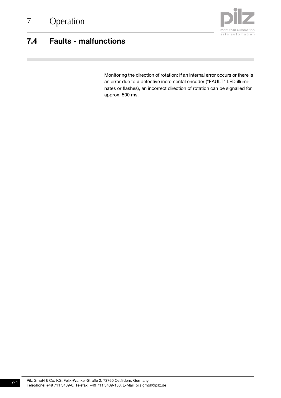 Faults - malfunctions, 7operation, 4 faults - malfunctions | Pilz PNOZ ms1p standstill / speed monitor User Manual | Page 38 / 43