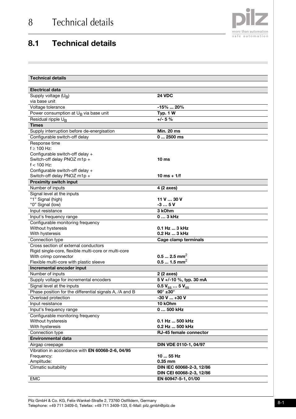 Technical details, 8technical details, 1 technical details | Pilz PNOZ ms1p standstill / speed monitor User Manual | Page 39 / 43