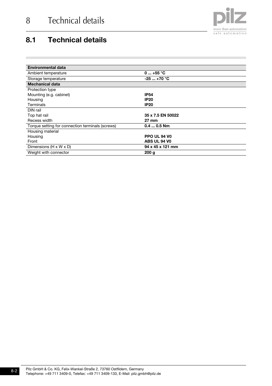 8technical details, 1 technical details | Pilz PNOZ ms1p standstill / speed monitor User Manual | Page 40 / 43