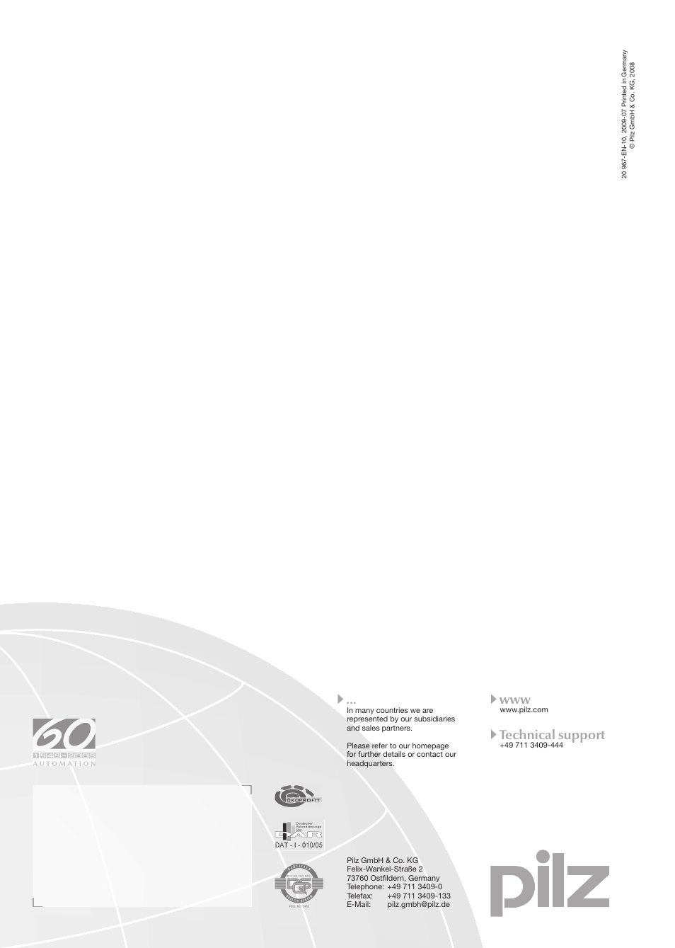 Contact addresses, Technical support | Pilz PNOZ ms1p standstill / speed monitor User Manual | Page 43 / 43