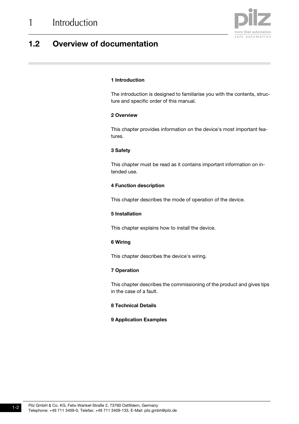 Overview of documentation, 1introduction, 2 overview of documentation | Pilz PNOZ ms1p standstill / speed monitor User Manual | Page 6 / 43