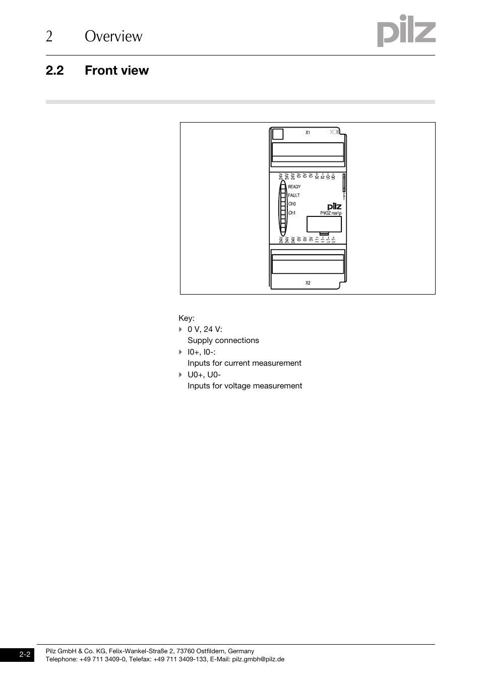 Front view, 2overview, 2 front view | Pilz PNOZ ma1p 2 Analog Input User Manual | Page 10 / 29