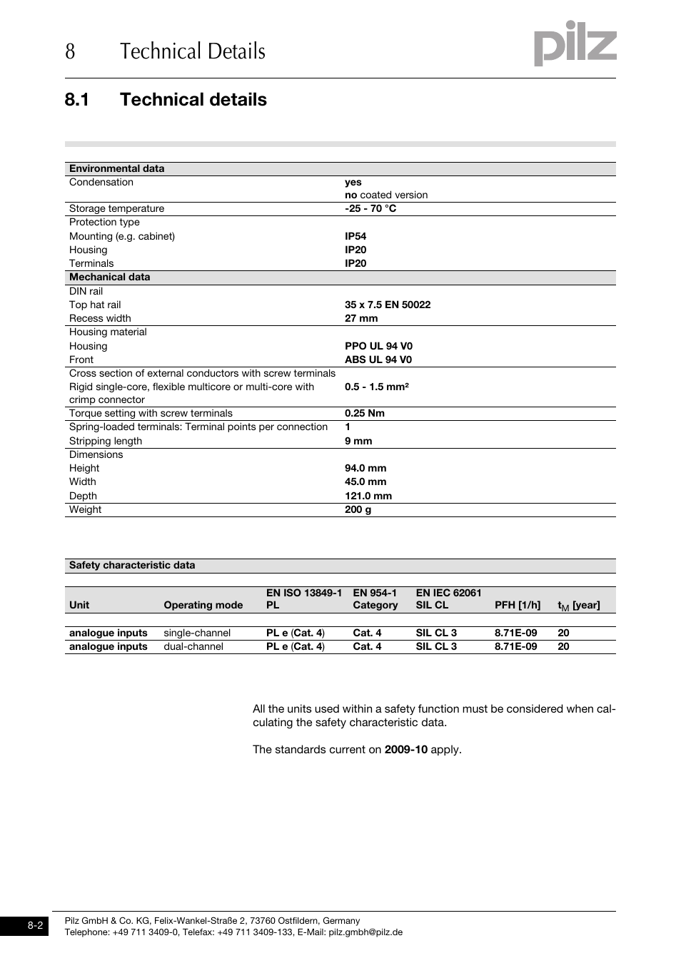 8technical details, 1 technical details | Pilz PNOZ ma1p 2 Analog Input User Manual | Page 28 / 29