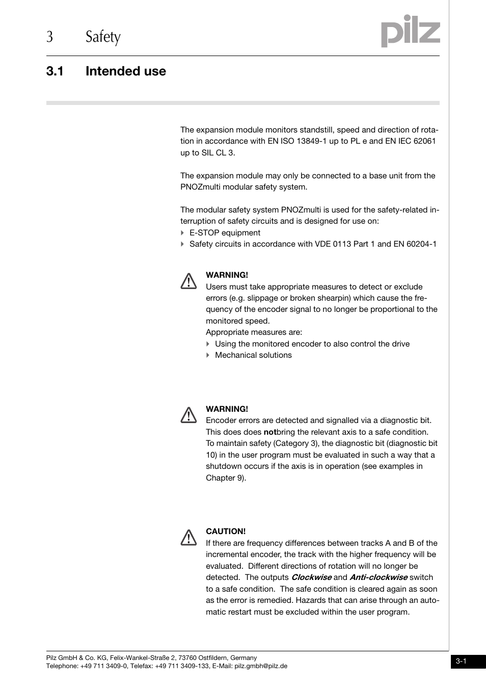 Safety, Intended use, 3safety | 1 intended use | Pilz PNOZ ms3p standstill / speed monitor User Manual | Page 11 / 35