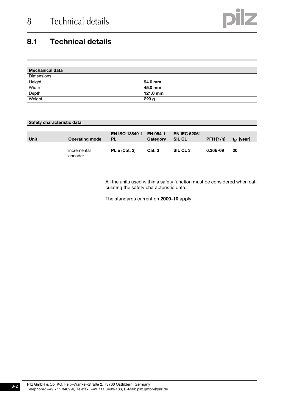 8technical details, 1 technical details | Pilz PNOZ ms3p standstill / speed monitor User Manual | Page 28 / 35