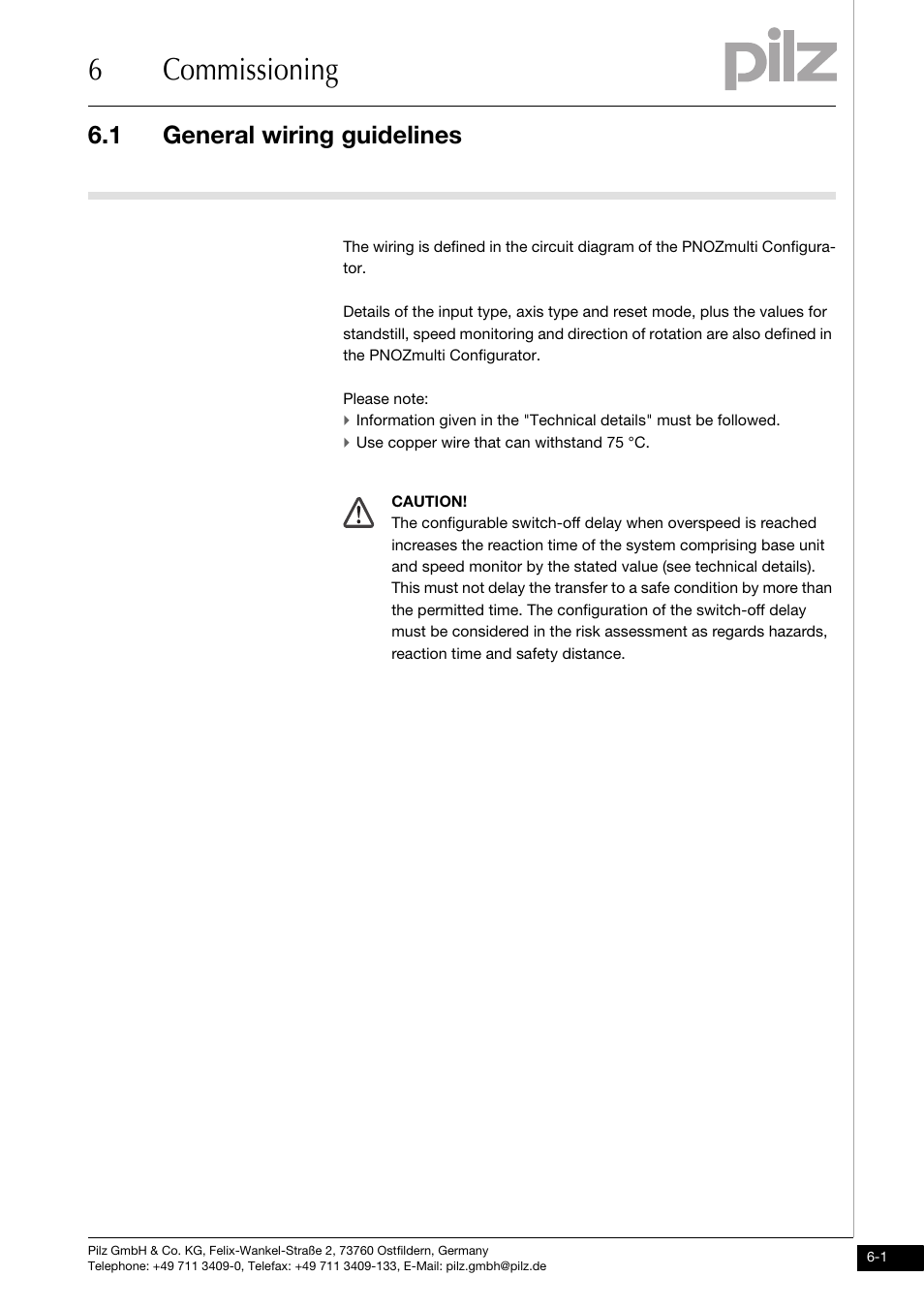 Commissioning, General wiring guidelines, 6commissioning | 1 general wiring guidelines | Pilz PNOZ ms4p speedcontrol User Manual | Page 21 / 33