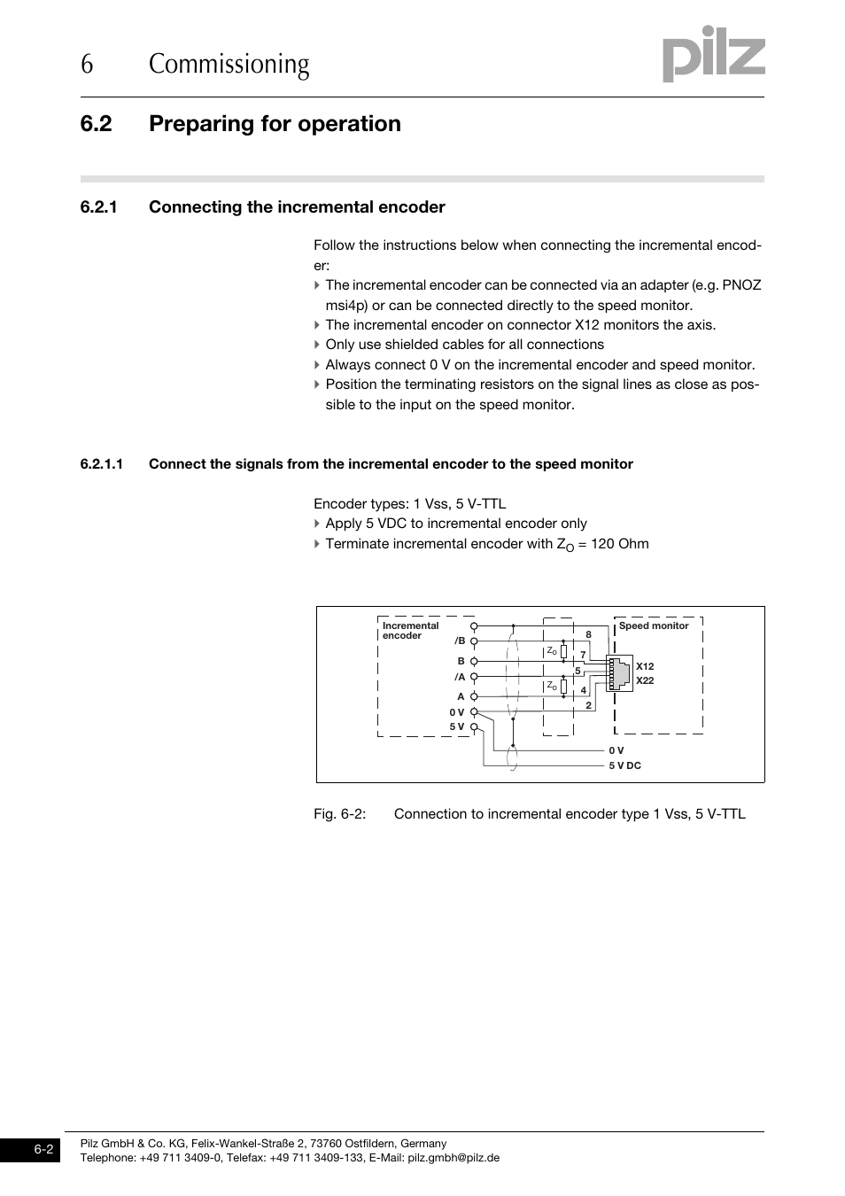 Preparing for operation, 1 connecting the incremental encoder, 6commissioning | 2 preparing for operation | Pilz PNOZ ms4p speedcontrol User Manual | Page 22 / 33