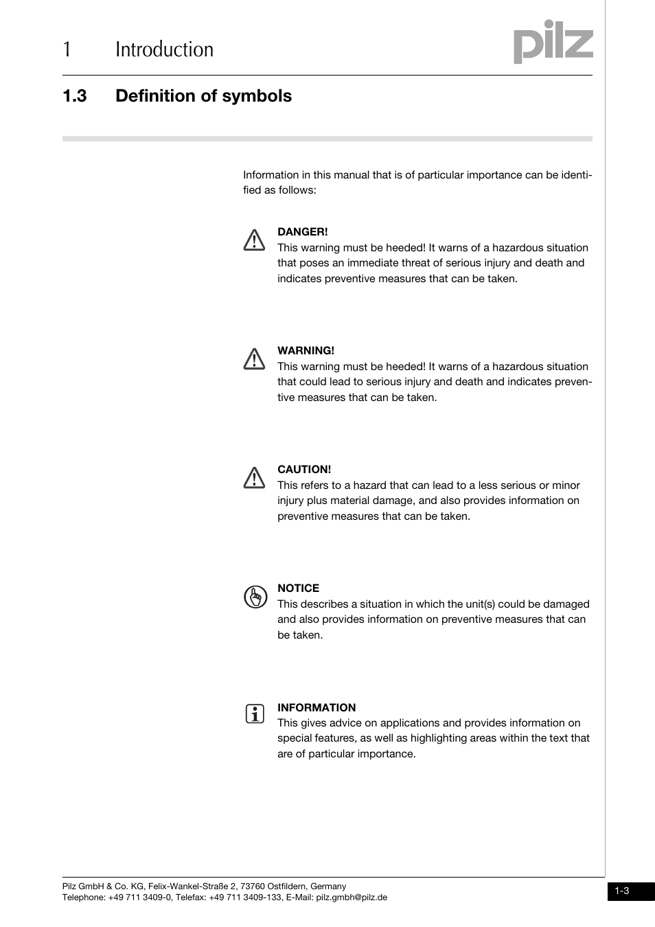 Definition of symbols, 1introduction, 3 definition of symbols | Pilz PNOZ ms4p speedcontrol User Manual | Page 7 / 33