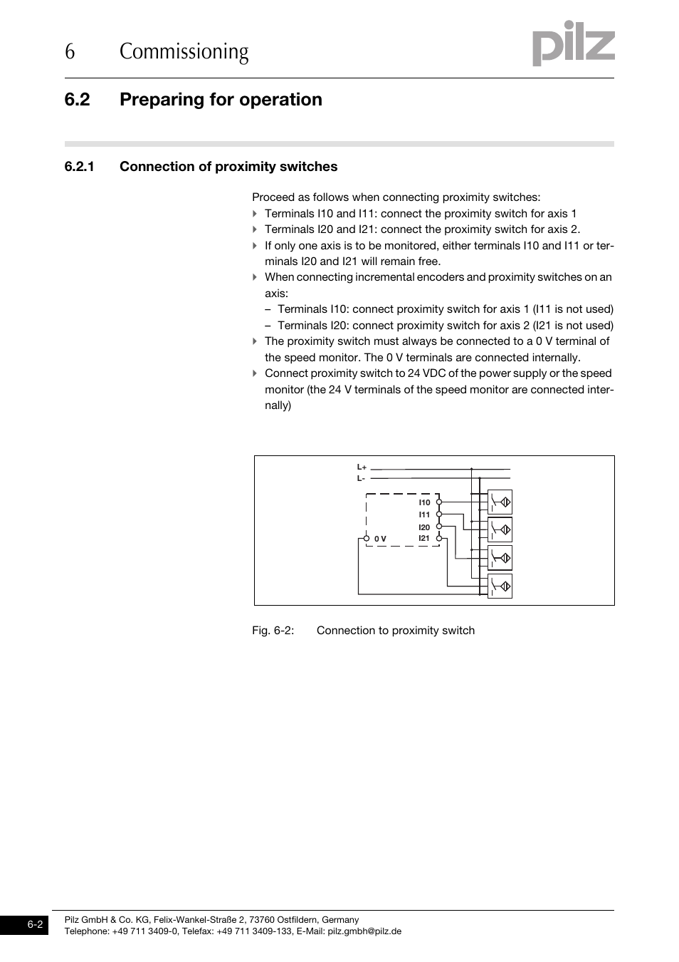 Preparing for operation, Connection of proximity switches, 6commissioning | 2 preparing for operation, 1 connection of proximity switches | Pilz PNOZms2p HTL User Manual | Page 24 / 43