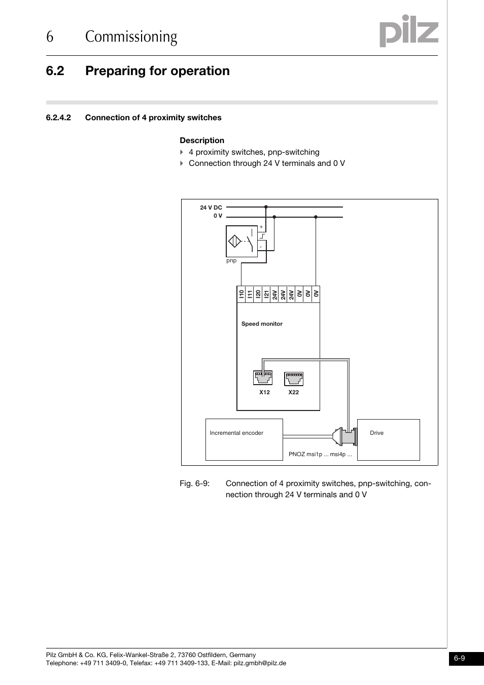 Connection of 4 proximity switches, 6commissioning, 2 preparing for operation | Pilz PNOZms2p HTL User Manual | Page 31 / 43