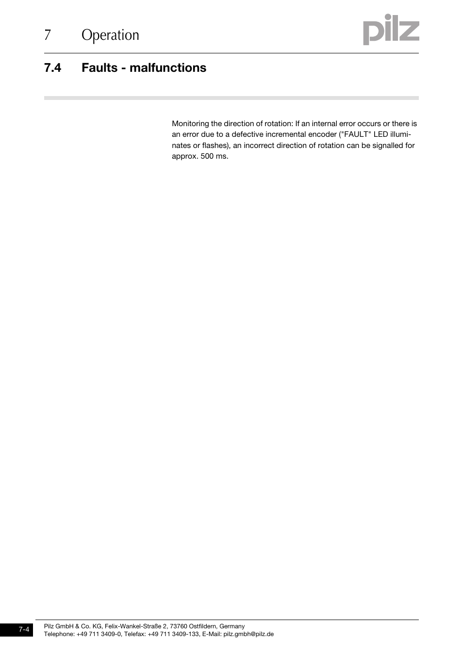 Faults - malfunctions, 7operation, 4 faults - malfunctions | Pilz PNOZms2p HTL User Manual | Page 36 / 43