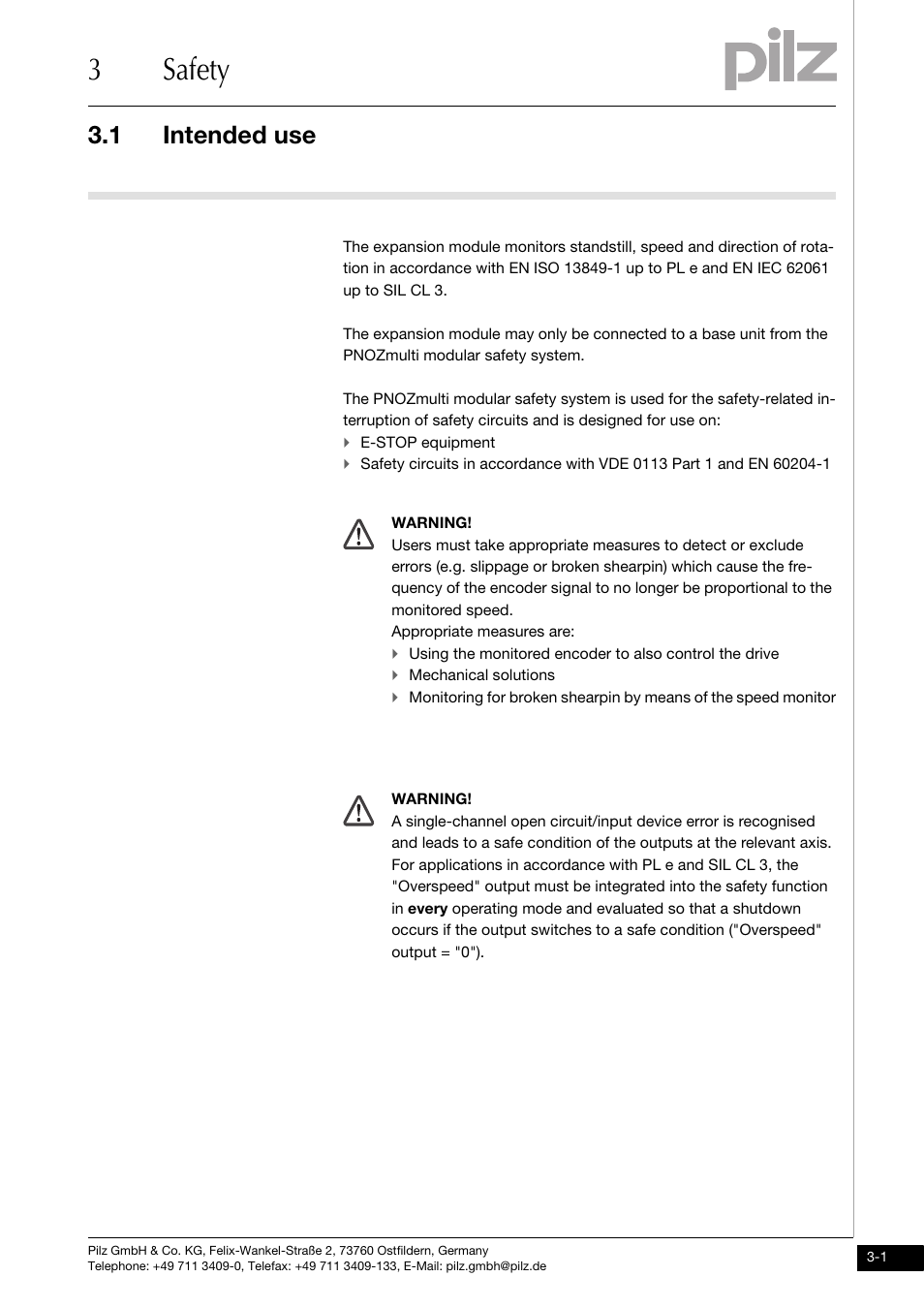 Safety, Intended use, 3safety | 1 intended use | Pilz PNOZ ms2p TTL coated version User Manual | Page 11 / 45