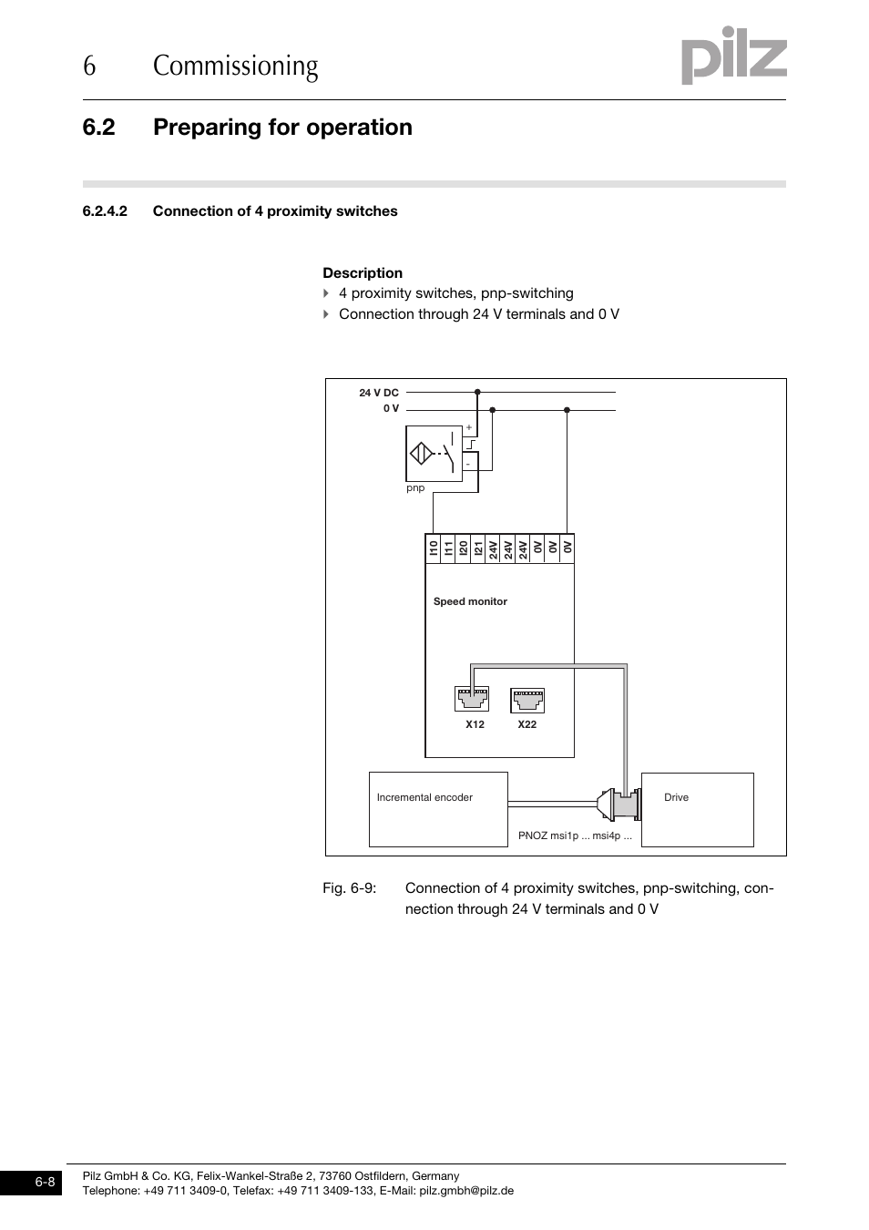 2 connection of 4 proximity switches, 6commissioning, 2 preparing for operation | Pilz PNOZ ms2p TTL coated version User Manual | Page 32 / 45