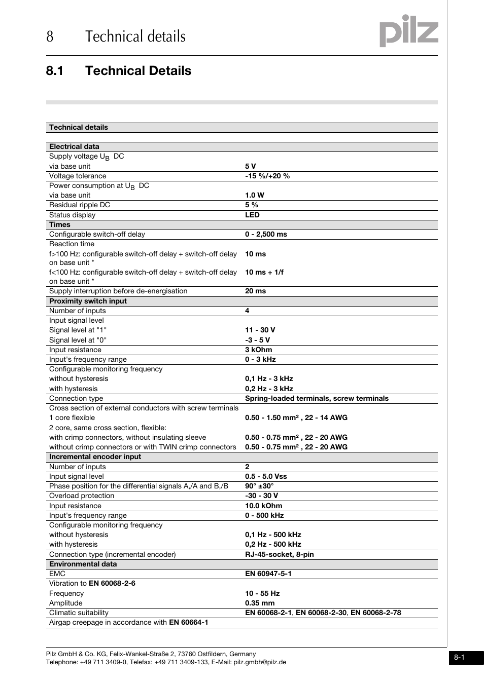 Technical details, 8technical details, 1 technical details | Pilz PNOZ ms2p TTL coated version User Manual | Page 39 / 45