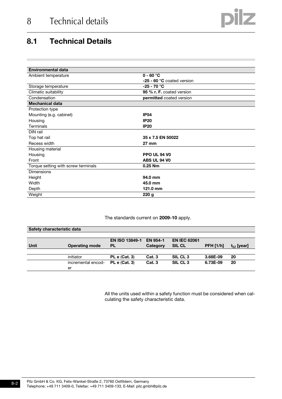 8technical details, 1 technical details | Pilz PNOZ ms2p TTL coated version User Manual | Page 40 / 45