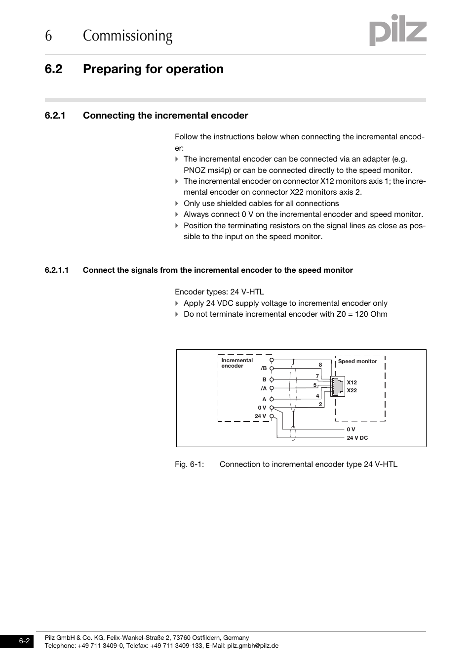 Preparing for operation, Connecting the incremental encoder, 6commissioning | 2 preparing for operation, 1 connecting the incremental encoder | Pilz PNOZ ms3p HTL User Manual | Page 22 / 35
