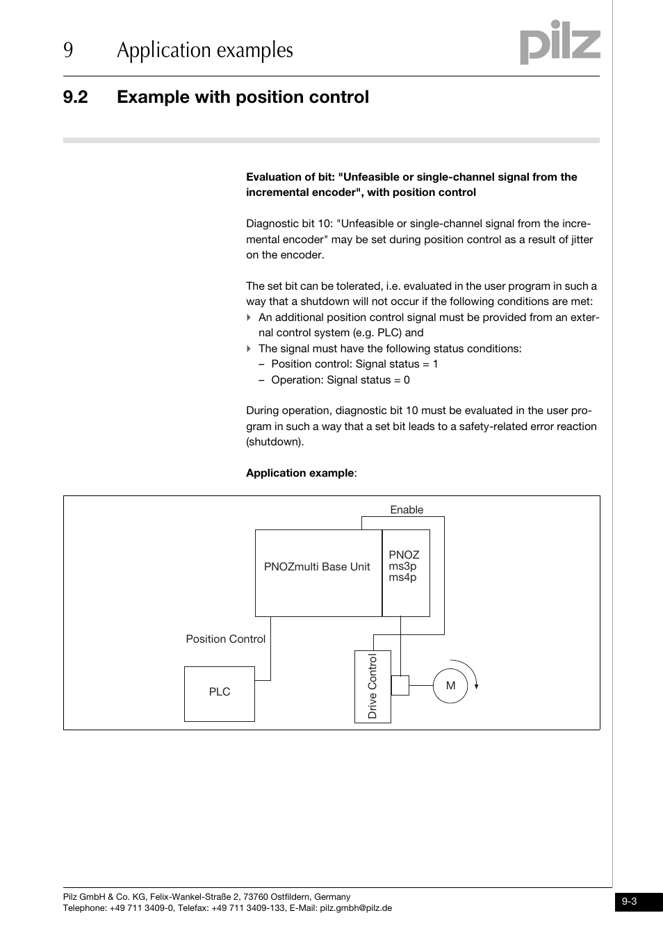 Example with position control, 9application examples, 2 example with position control | Pilz PNOZ ms3p HTL User Manual | Page 33 / 35