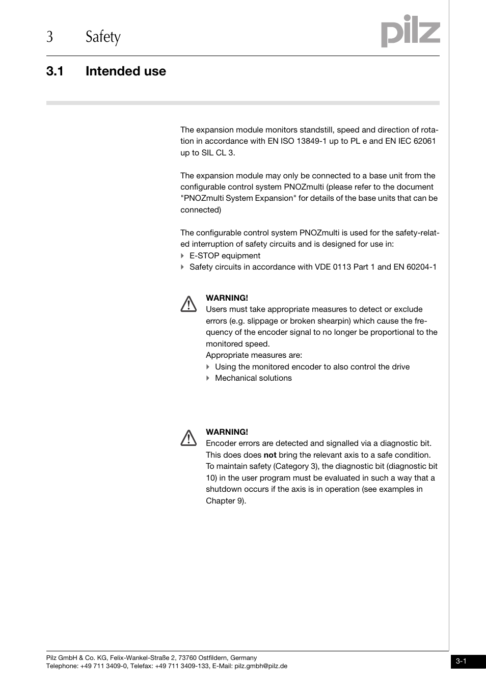 3 safety, Intended use, 3safety | 1 intended use | Pilz PNOZ ms3p TTL User Manual | Page 11 / 35