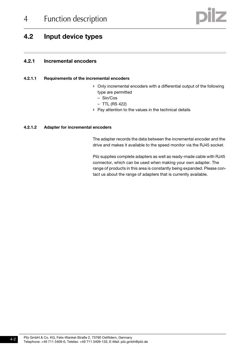 Input device types, 1 incremental encoders, 1 requirements of the incremental encoders | 2 adapter for incremental encoders, 4function description, 2 input device types | Pilz PNOZ ms3p TTL User Manual | Page 16 / 35