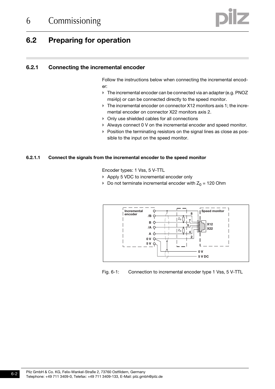 Preparing for operation, 1 connecting the incremental encoder, 6commissioning | 2 preparing for operation | Pilz PNOZ ms3p TTL User Manual | Page 22 / 35