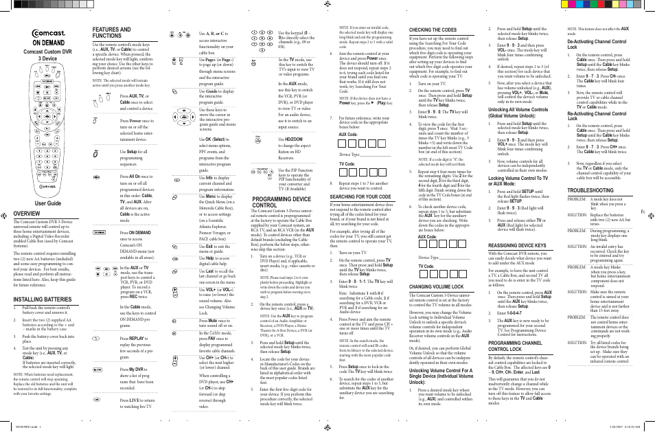 Comcast M1067BX3 User Manual | 2 pages