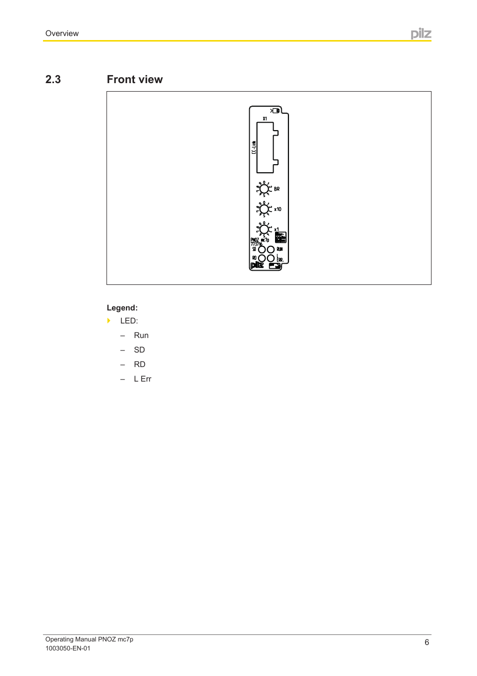 3 front view, Front view | Pilz PNOZ mc7p CC-Link coated version User Manual | Page 6 / 18