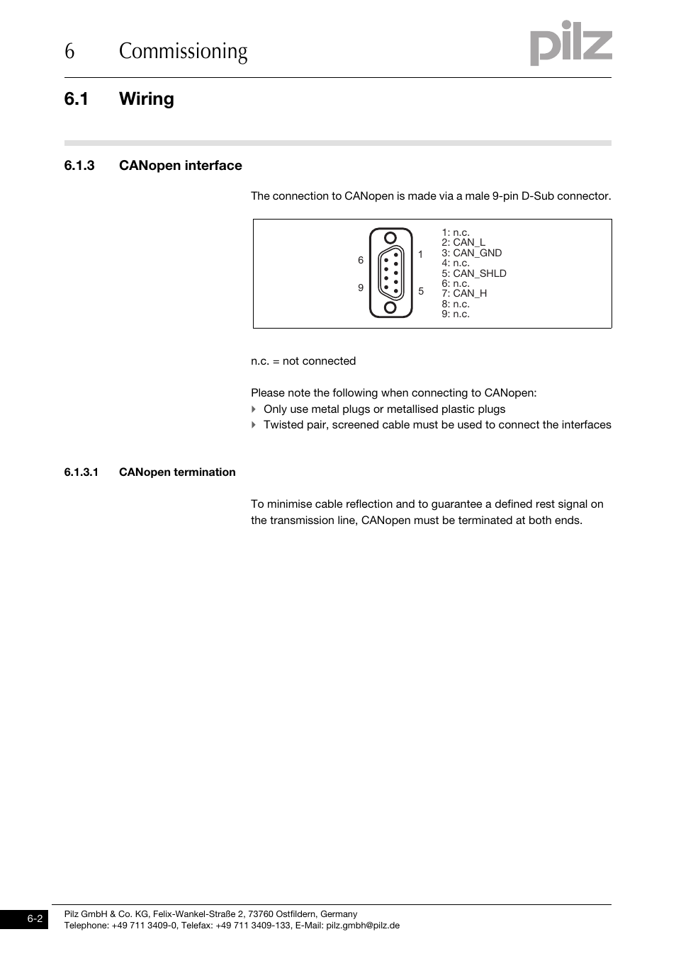 3 canopen interface, 1 canopen termination, 6commissioning | 1 wiring | Pilz PNOZ mc6p CANopen coated version User Manual | Page 20 / 29