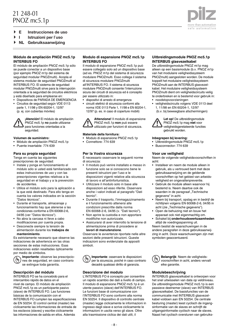 Pilz PNOZmc5.1p Interbus LWL / Fiberoptic User Manual | Page 8 / 16