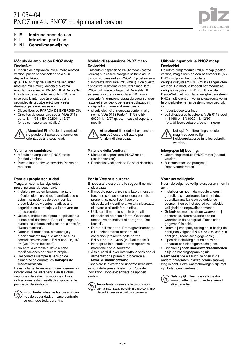 Pilz PNOZ mc4p DeviceNet coated version User Manual | Page 8 / 16