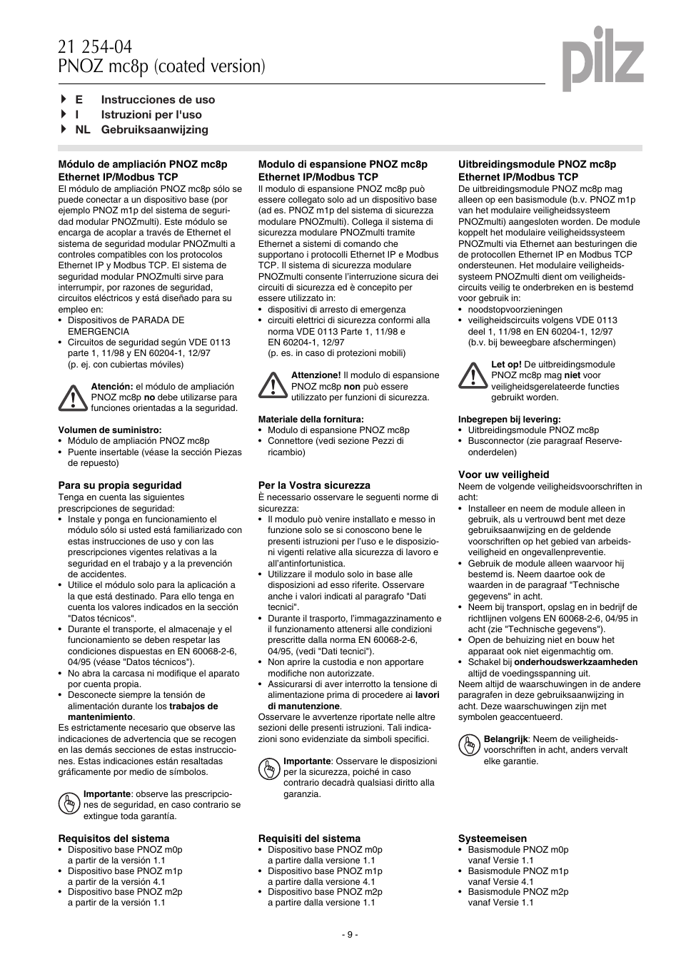 Pilz PNOZ mc8p Ethernet IP / Modbus TCP User Manual | Page 9 / 20