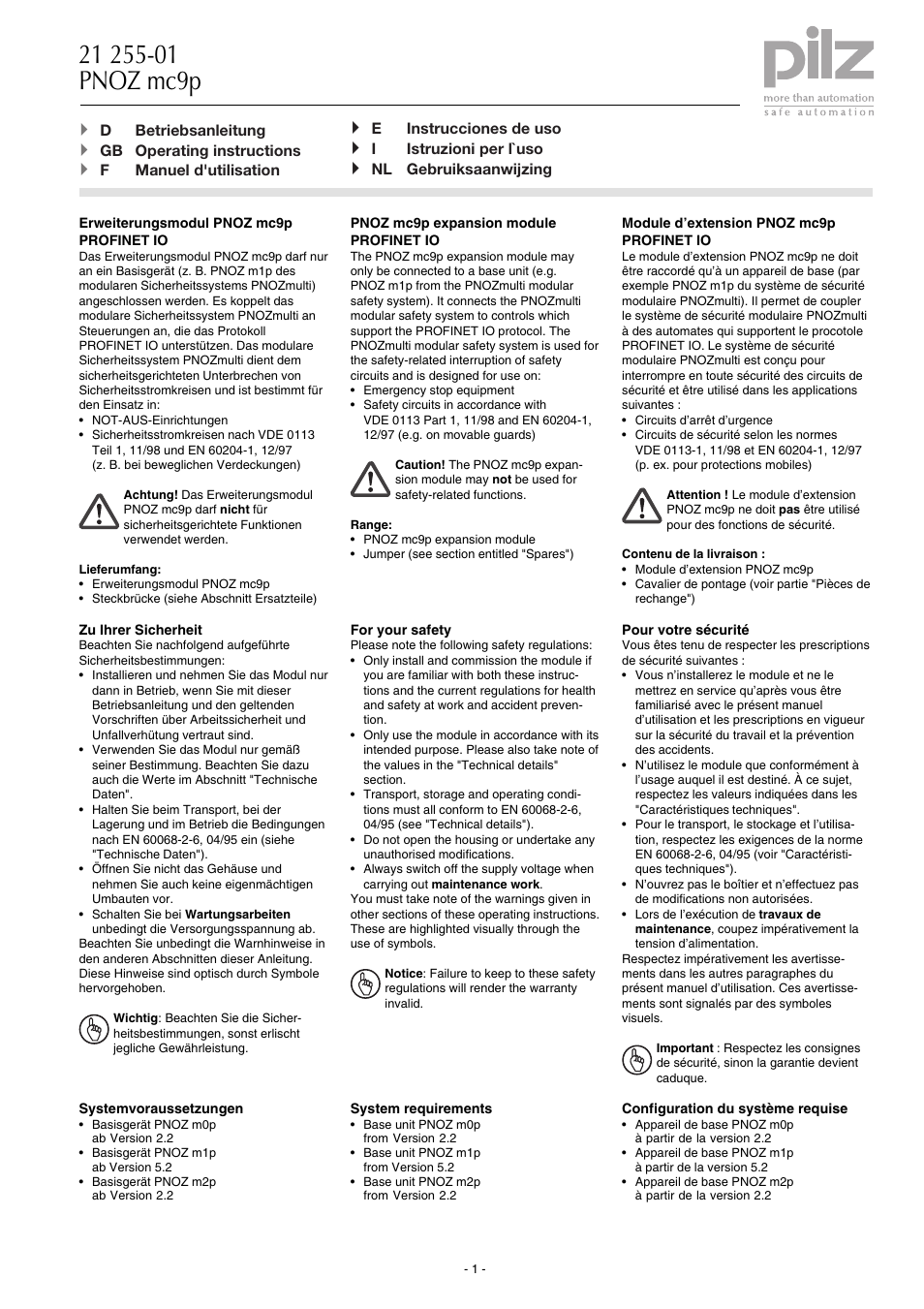 Pilz PNOZ mc9p Profinet IO User Manual | 16 pages