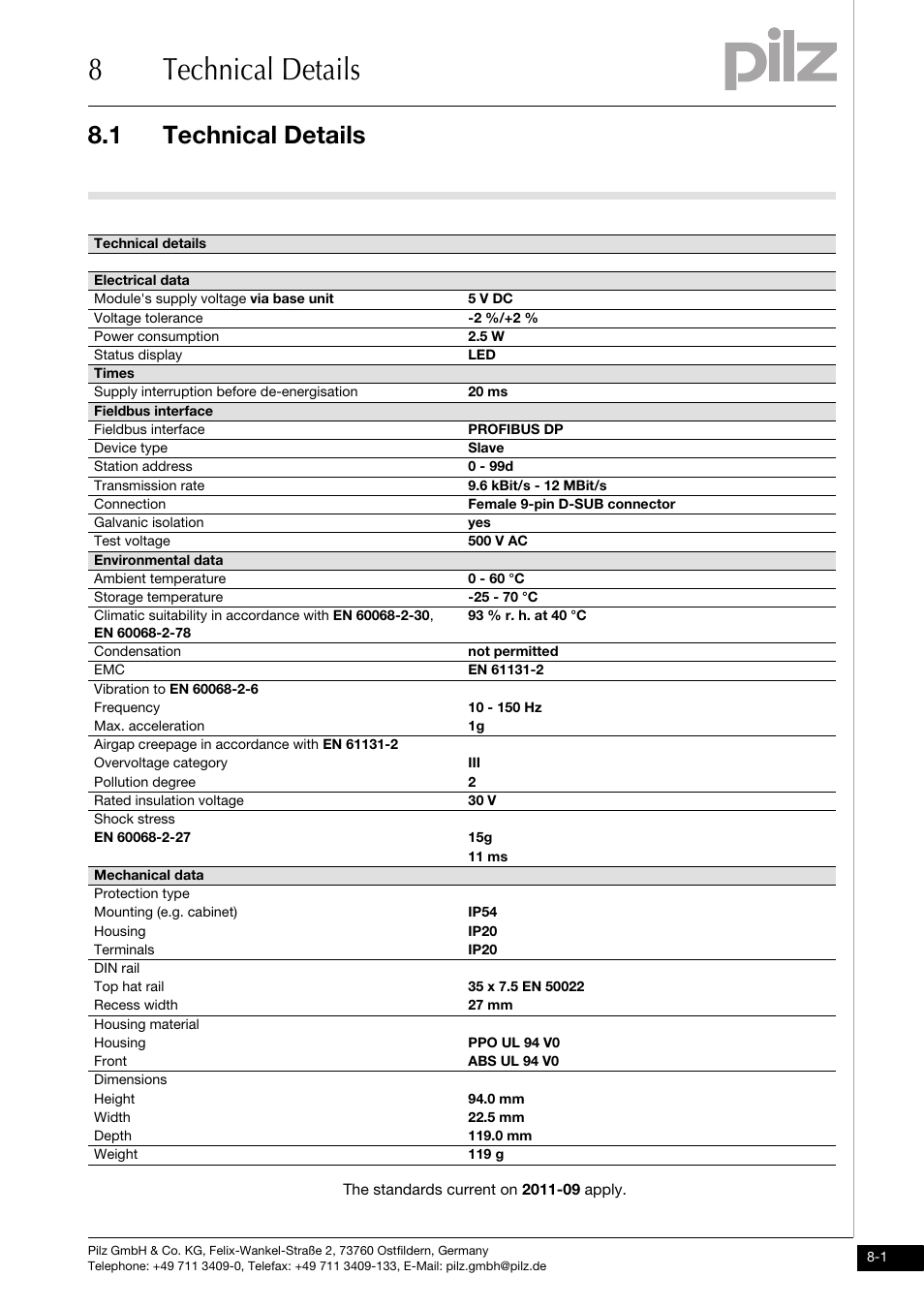 Technical details, 8technical details, 1 technical details | Pilz PNOZ mc3p Profibus 2 User Manual | Page 25 / 27