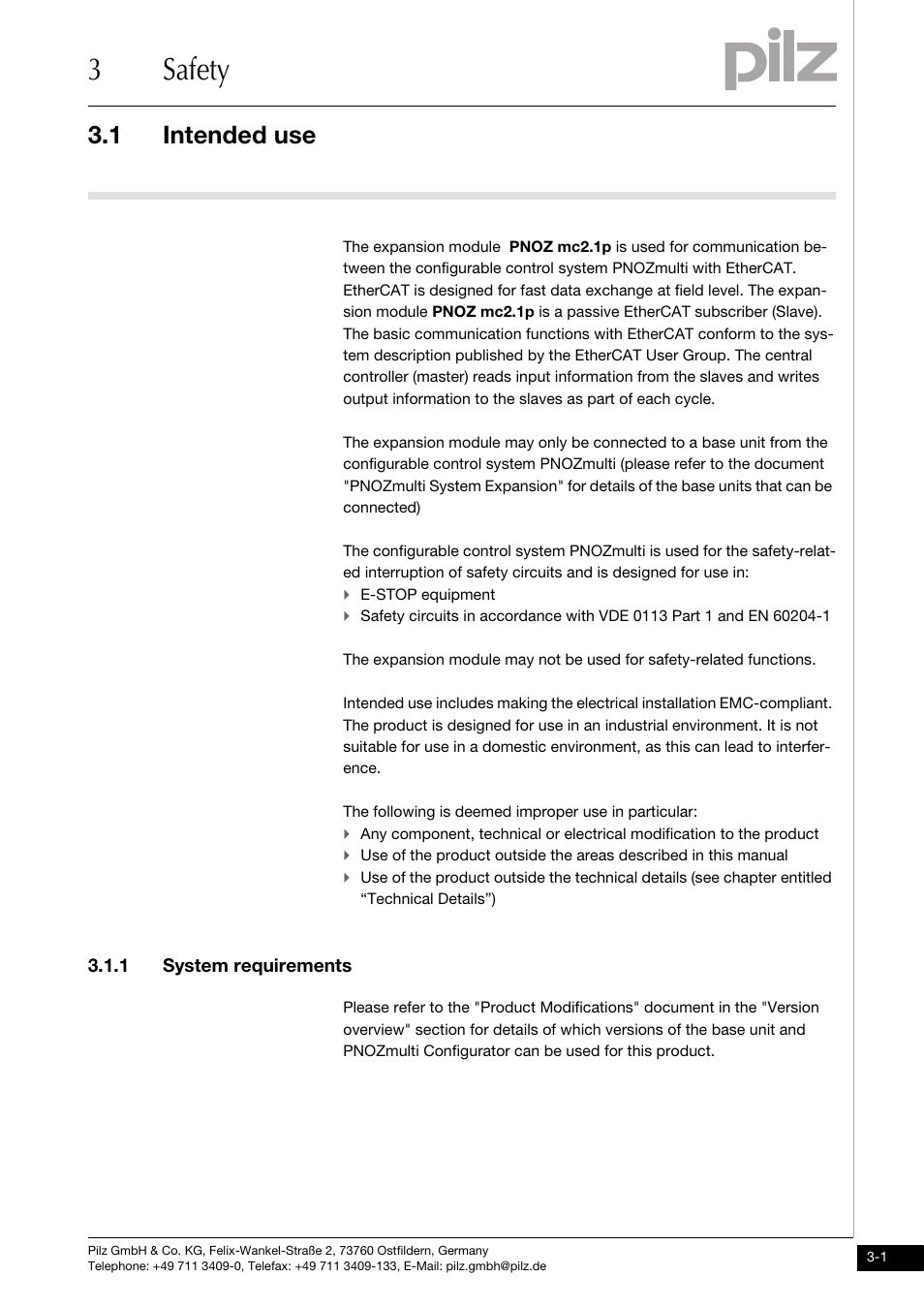 3 safety, Intended use, 1 system requirements | 3safety, 1 intended use | Pilz PNOZ mc2.1p EtherCAT 2 User Manual | Page 11 / 27