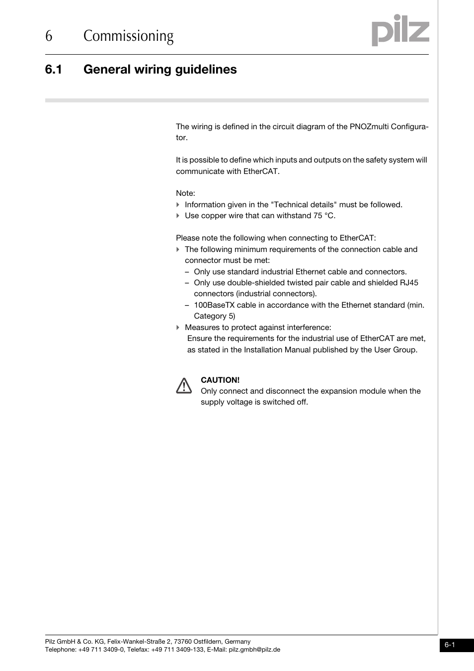 6 commissioning, General wiring guidelines, 6commissioning | 1 general wiring guidelines | Pilz PNOZ mc2.1p EtherCAT 2 User Manual | Page 19 / 27