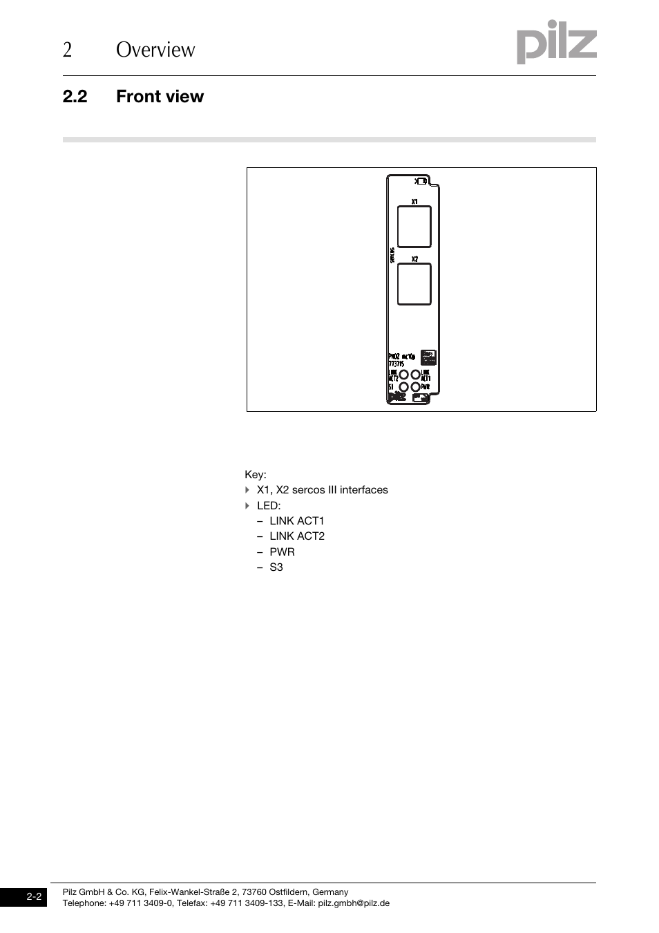 Front view, 2overview, 2 front view | Pilz PNOZ mc10p SERCOS III User Manual | Page 10 / 27