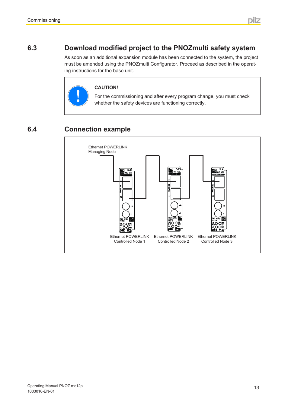 4 connection example, Connection example | Pilz PNOZ mc12p Powerlink User Manual | Page 13 / 19