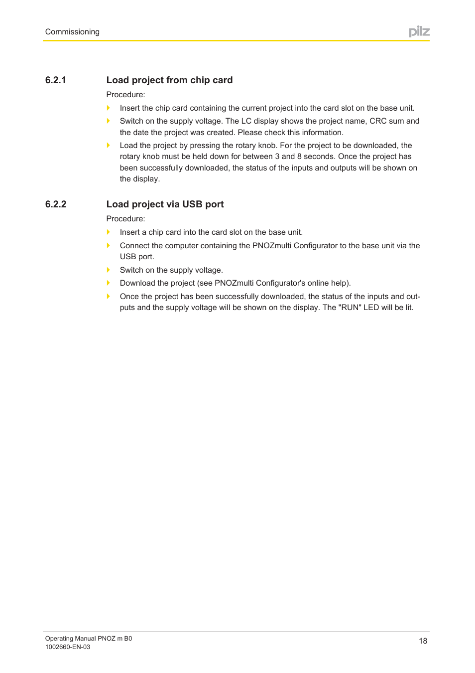 1 load project from chip card, 2 load project via usb port, Load project from chip card | Load project via usb port | Pilz PNOZ m B0 User Manual | Page 18 / 39
