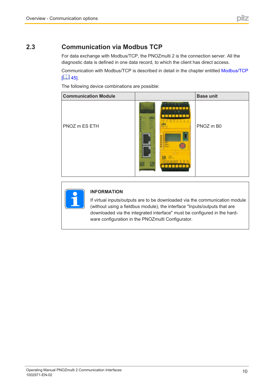 3 communication via modbus tcp, Communication via modbus tcp | Pilz PNOZ m B0 User Manual | Page 10 / 157