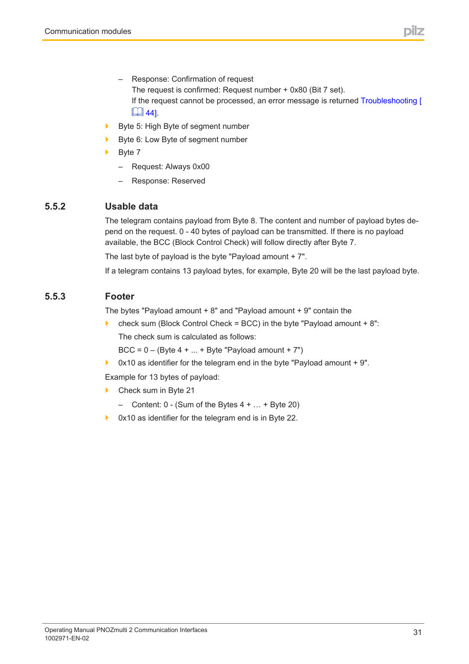 2 usable data, 3 footer, Usable data | Footer | Pilz PNOZ m B0 User Manual | Page 31 / 157
