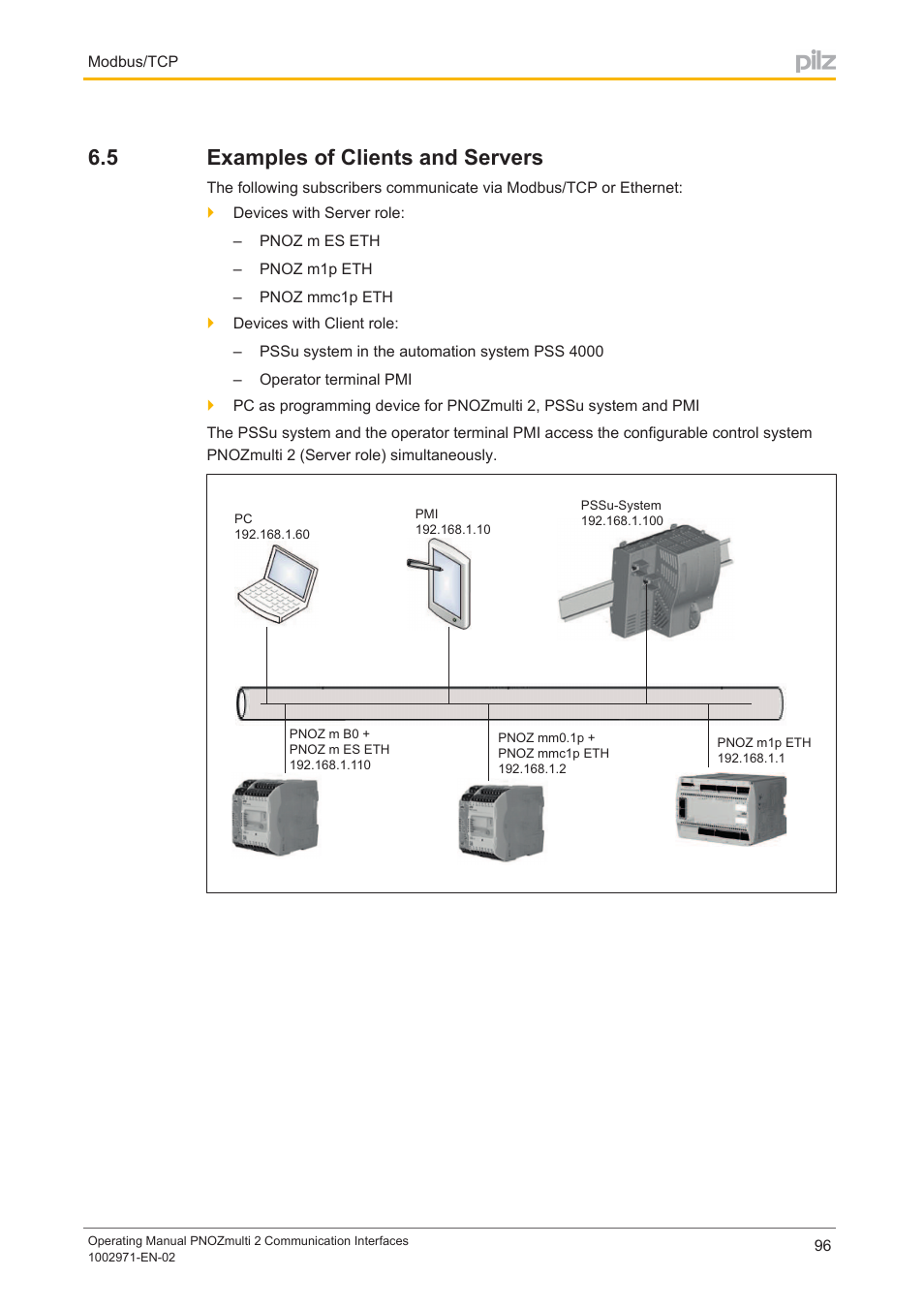 5 examples of clients and servers, Examples of clients and servers | Pilz PNOZ m B0 User Manual | Page 96 / 157