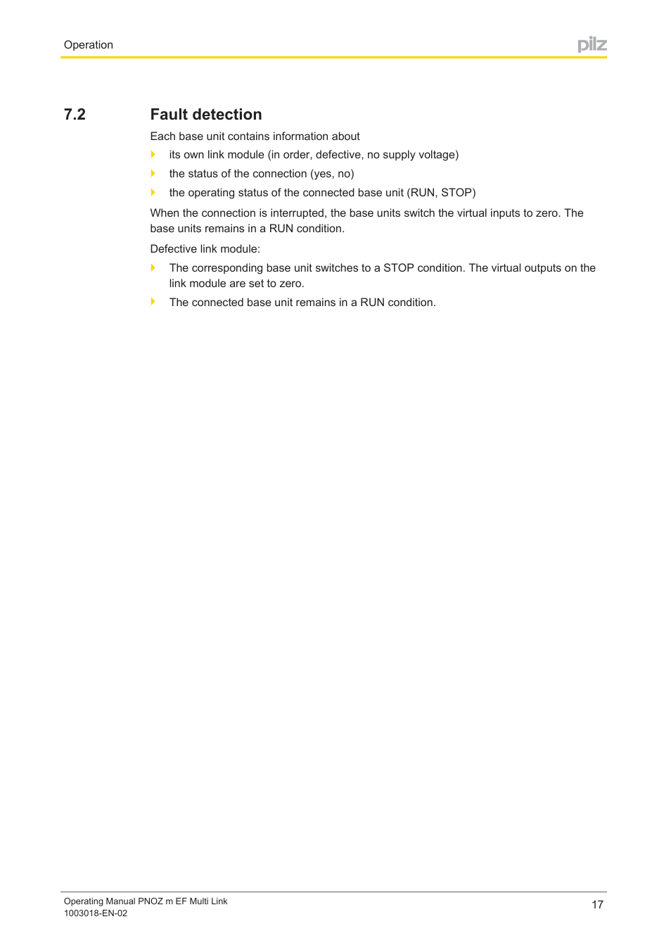 2 fault detection, Fault detection | Pilz PNOZ m EF Multi Link User Manual | Page 17 / 22