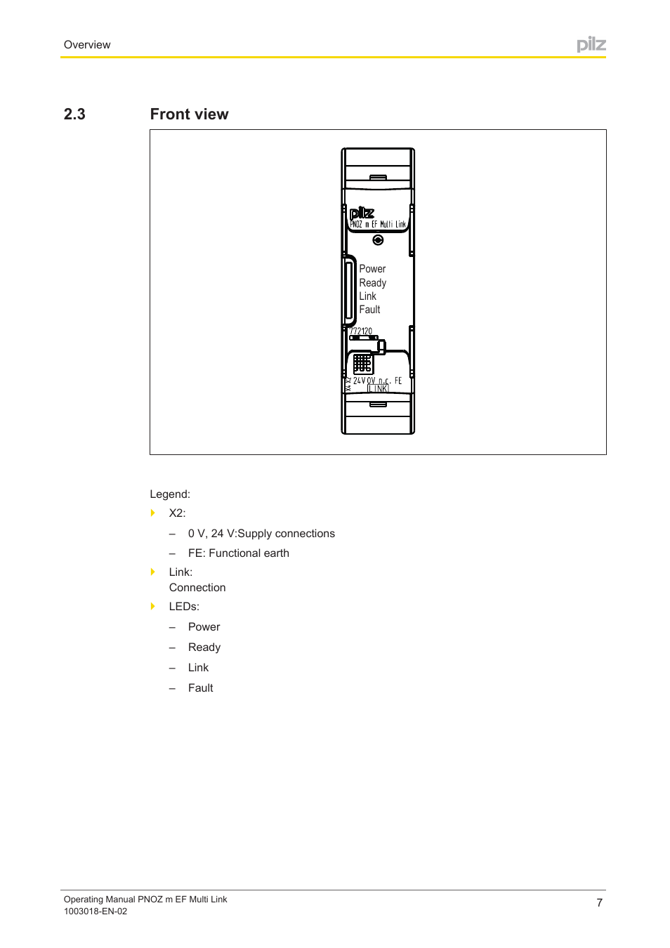 3 front view, Front view | Pilz PNOZ m EF Multi Link User Manual | Page 7 / 22