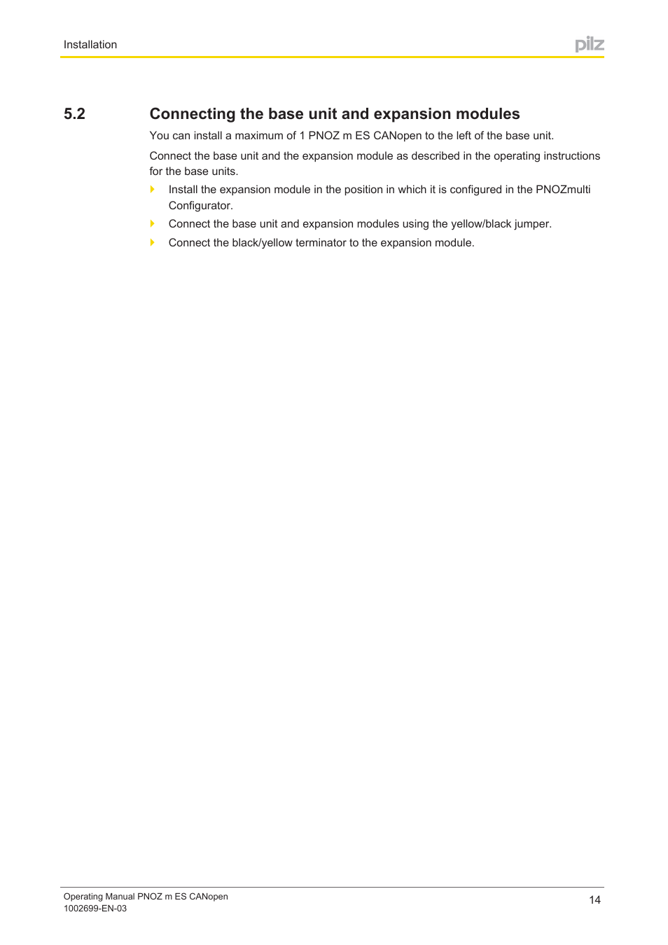 2 connecting the base unit and expansion modules, Connecting the base unit and expansion modules | Pilz PNOZ m ES CANopen User Manual | Page 14 / 24