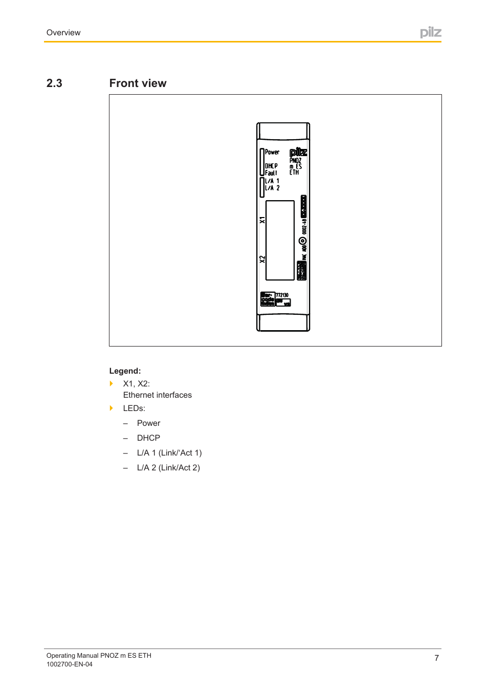 3 front view, Front view | Pilz PNOZ m ES ETH User Manual | Page 7 / 22