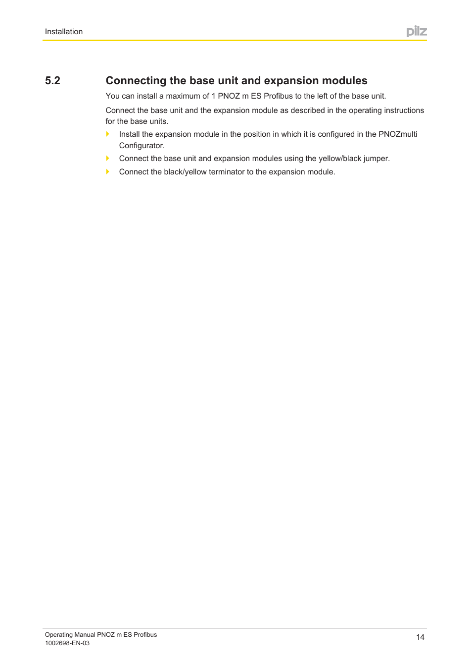 2 connecting the base unit and expansion modules, Connecting the base unit and expansion modules | Pilz PNOZ m ES Profibus User Manual | Page 14 / 23