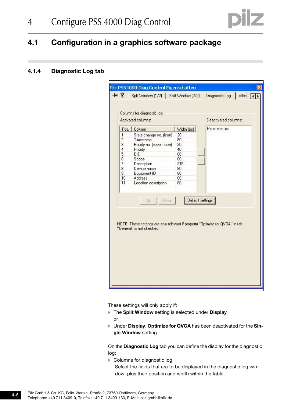 Diagnostic log tab, 1 configuration in a graphics software package | Pilz PSSu H PLC1 FS SN SD User Manual | Page 18 / 47