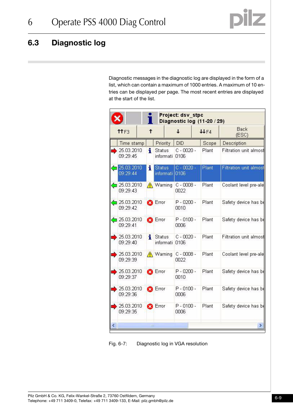 Diagnostic log, 3 diagnostic log | Pilz PSSu H PLC1 FS SN SD User Manual | Page 39 / 47