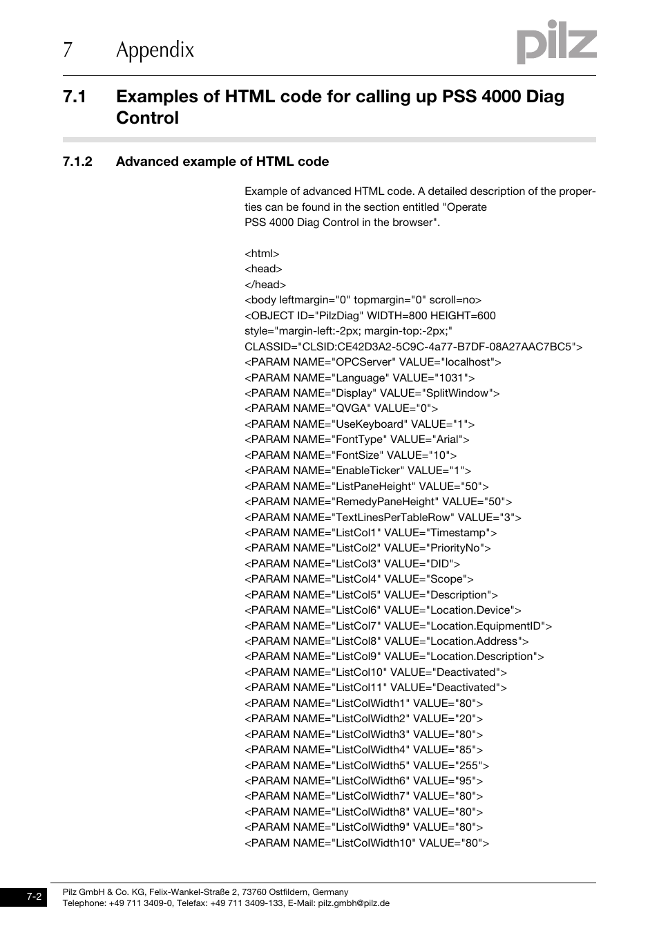 Advanced example of html code, 7appendix, 2 advanced example of html code | Pilz PSSu H PLC1 FS SN SD User Manual | Page 44 / 47